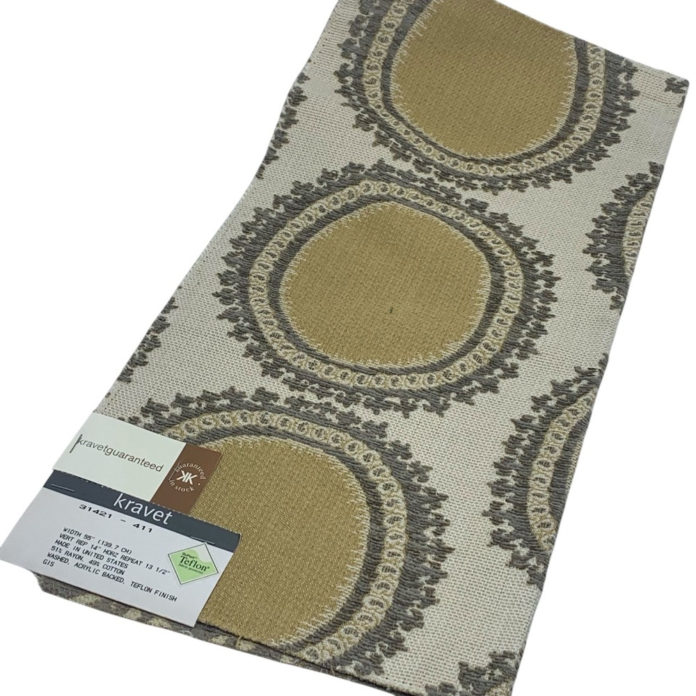 Kravet Fabric‎ Sample Medallion Circles Rayon/Cotton Beige Gold Gray Remnant